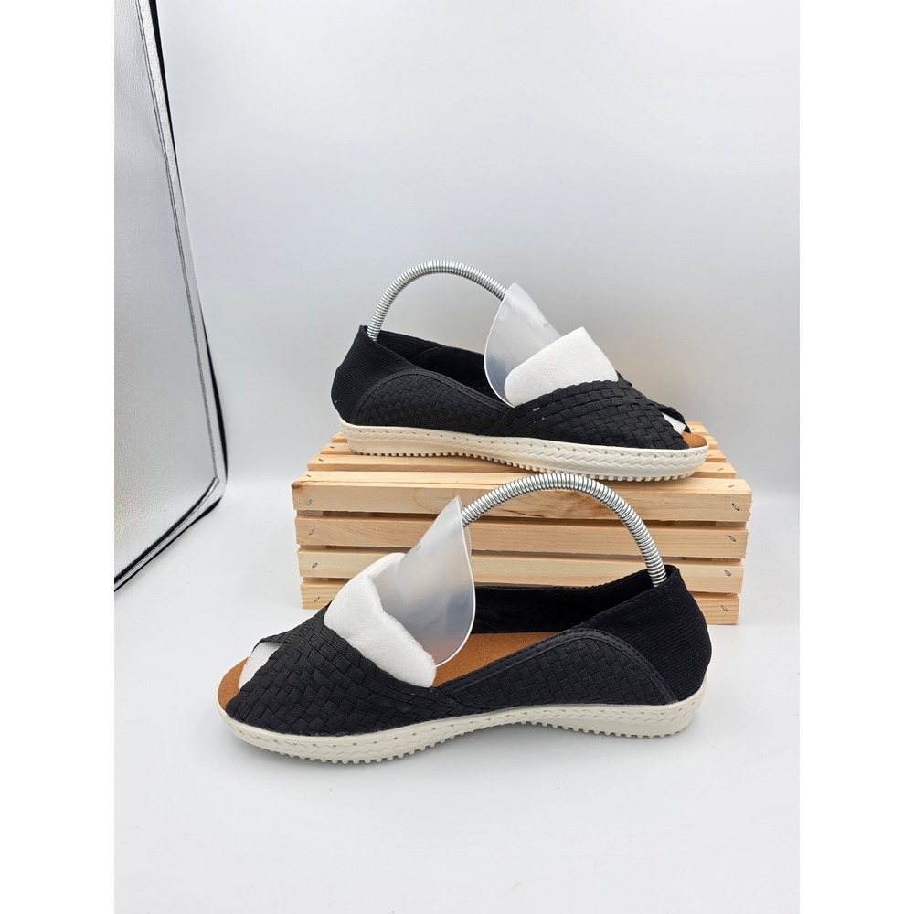 Bernie Mev Brooke Woven Flats Womens 40 (10) Blk Peep Toe Elastic Memory Foam